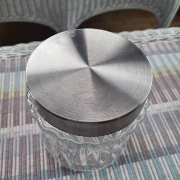 Clear Glass Modern Apothecary Style Storage Jar with Stainless Steel Metal Lid - Picture 3 of 9